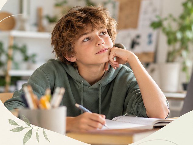 Jeune étudiant concentré sur son travail, illustration du quotidien